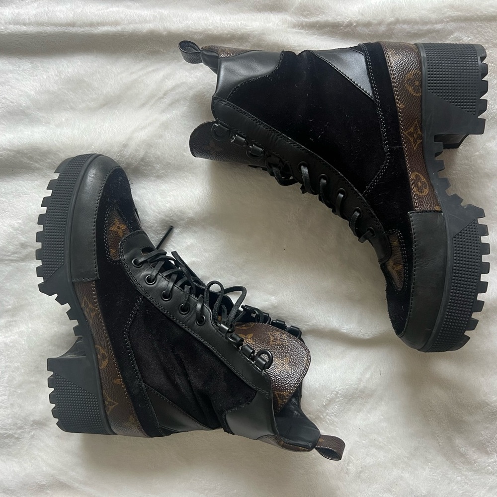 Louis Vuitton Black and Brown Desert Boots with Chunky Sole